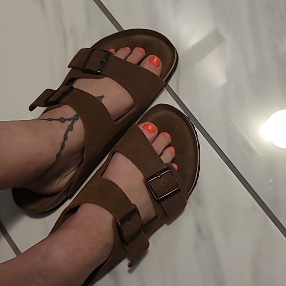 Birkenstock Shoes - Birkenstock Arizona Brown Leather Slides Sandals Size 44 (11 Mens) Like New!!!